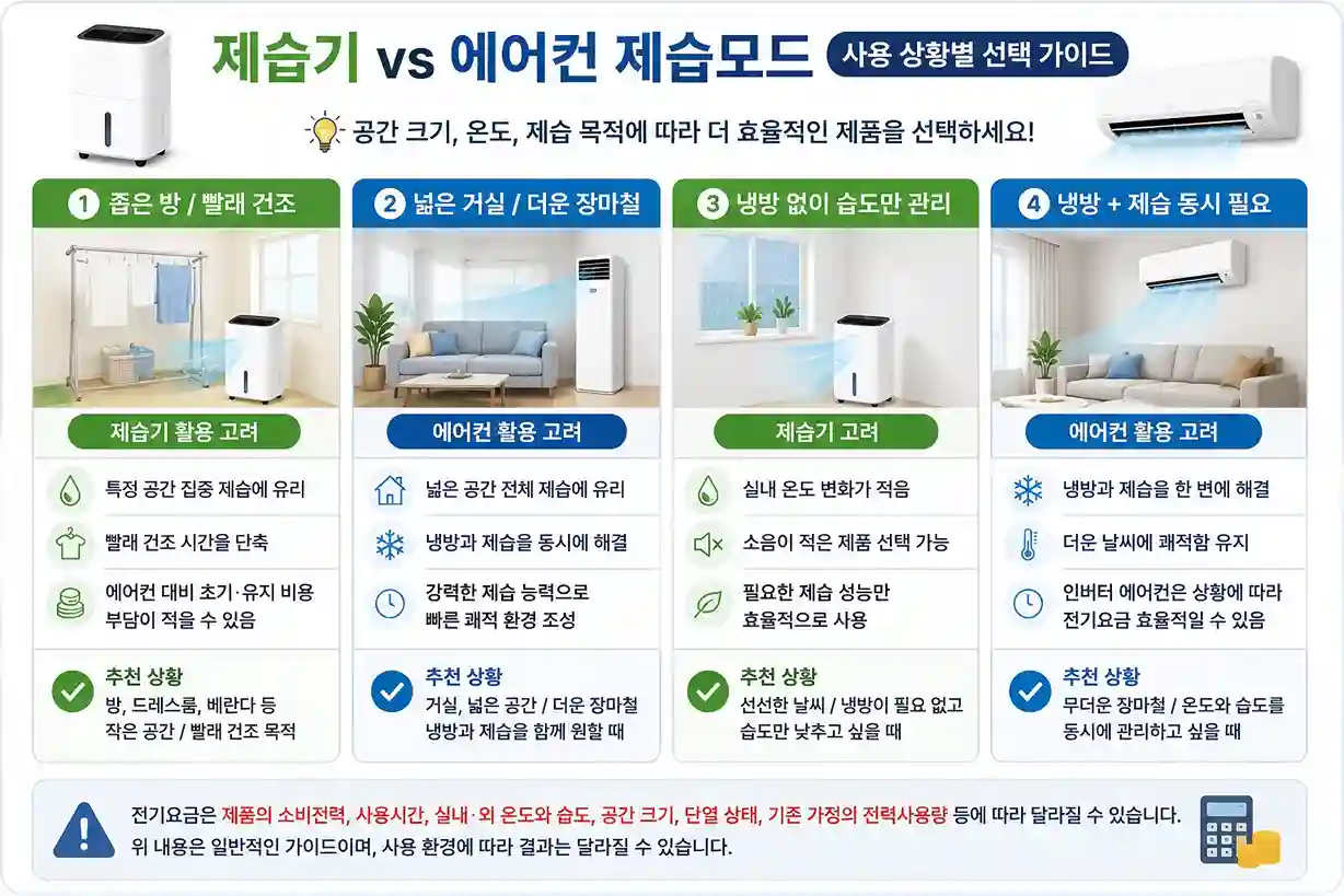 제습기와 에어컨 제습모드 전기요금과 사용 상황 비교