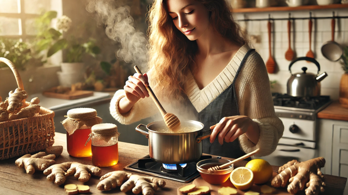 감기에 좋은 생강차 다리고 있는 여자 사진