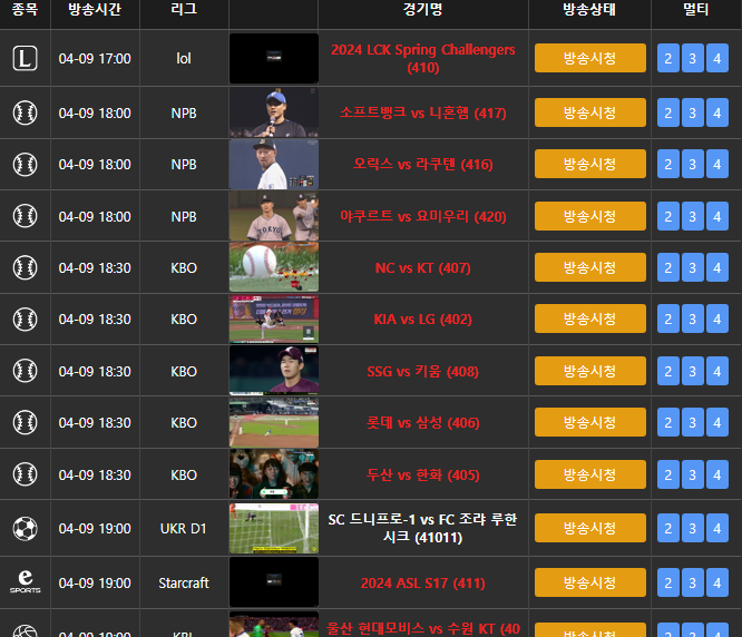 스포츠 축구 야구 농구 무료중계 사이트 TOP 5 - 블랙티비