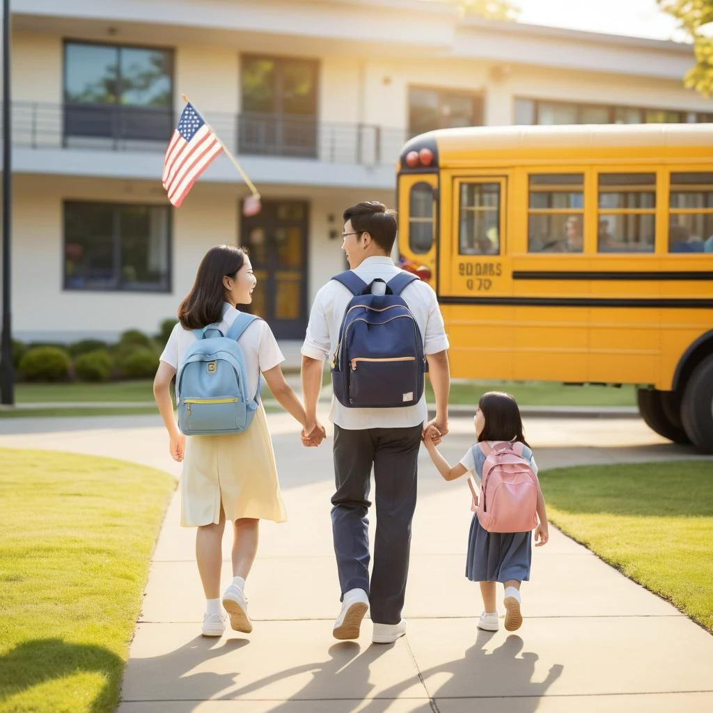 엄마아빠손을 잡고 등교하는 아이