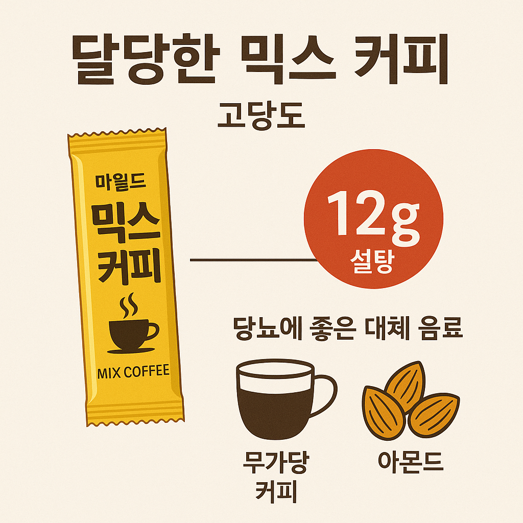 "하루 한 잔의 믹스커피, 당신의 혈당을 천천히 무너뜨립니다."
☕ 평균 당류 8g, 혈당지수(GI) 높음
👉 당뇨 예비군이라면 ‘블랙’으로 바꾸세요!
#믹스커피 #혈당주의 #당뇨위험 #달달한습관 #블랙커피추천