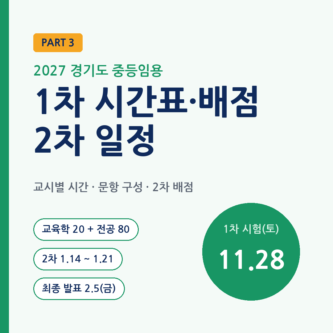 2027 경기도 중등임용 1차 시험 시간표와 배점, 2차 일정