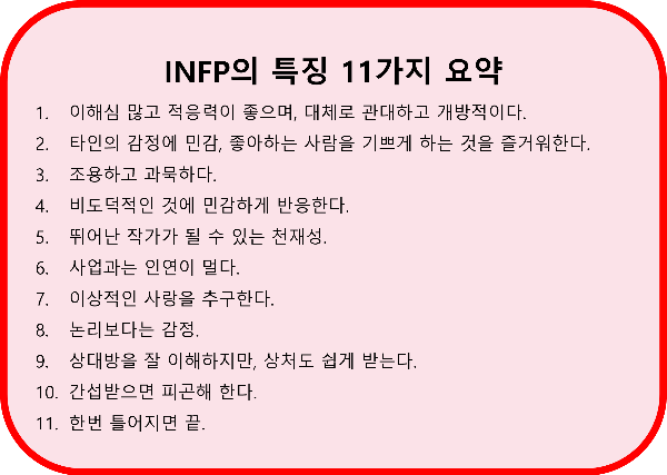 INFP의 특징 요약정리