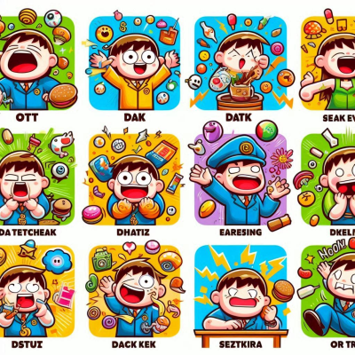 익살스러운 표정을 지으며 음식을 먹는 캐릭터들