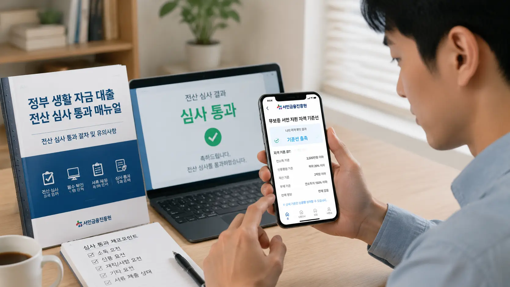 정부 생활 자금 대출 전산 심사 통과 매뉴얼과 무보증 서민 지원 자격 기준선을 서민금융진흥원 앱으로 검토하는 차주