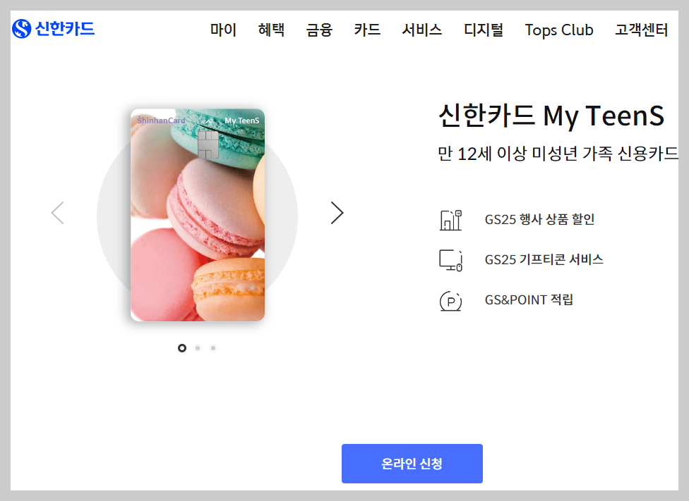 신한카드 홈페이지 마이틴즈 검색결과 화면 사진