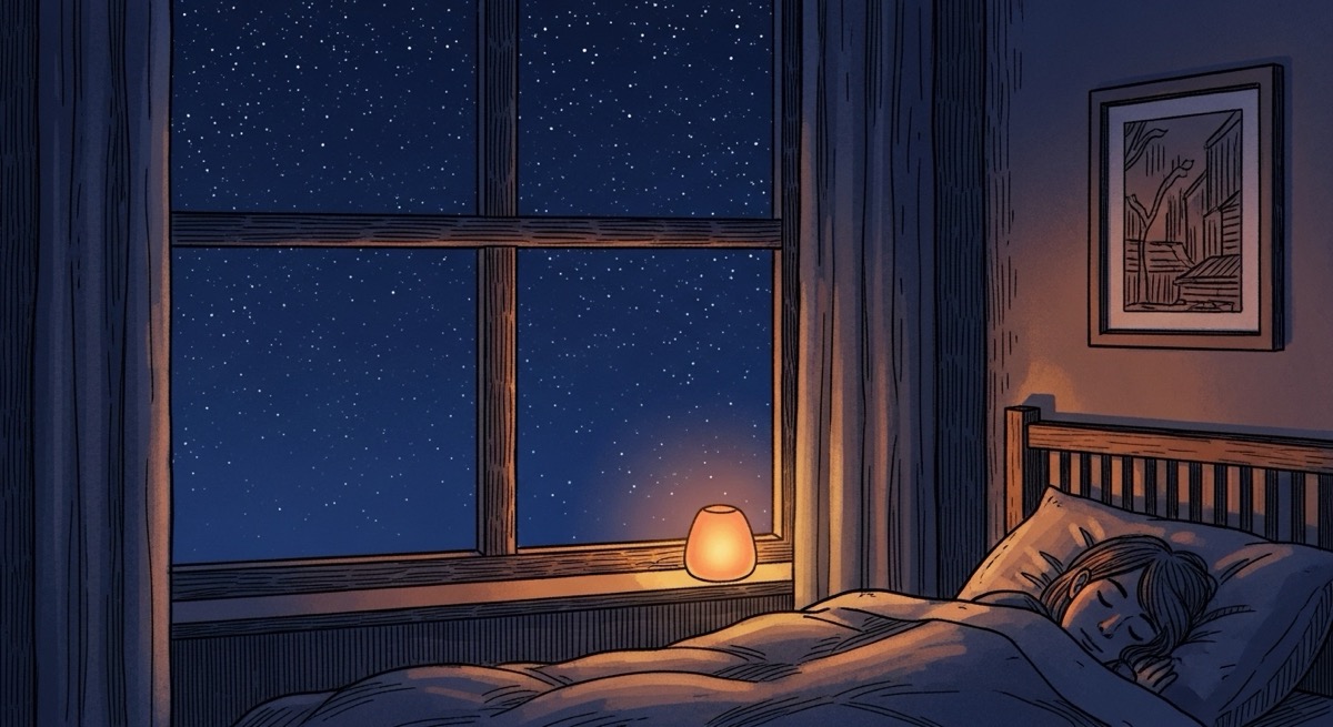어두운 밤 침대에 누워 잠을 청하는 편안한 모습