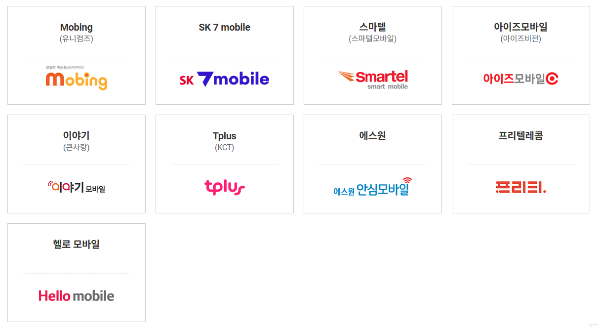 SKT망-알뜰폰-업체-종류