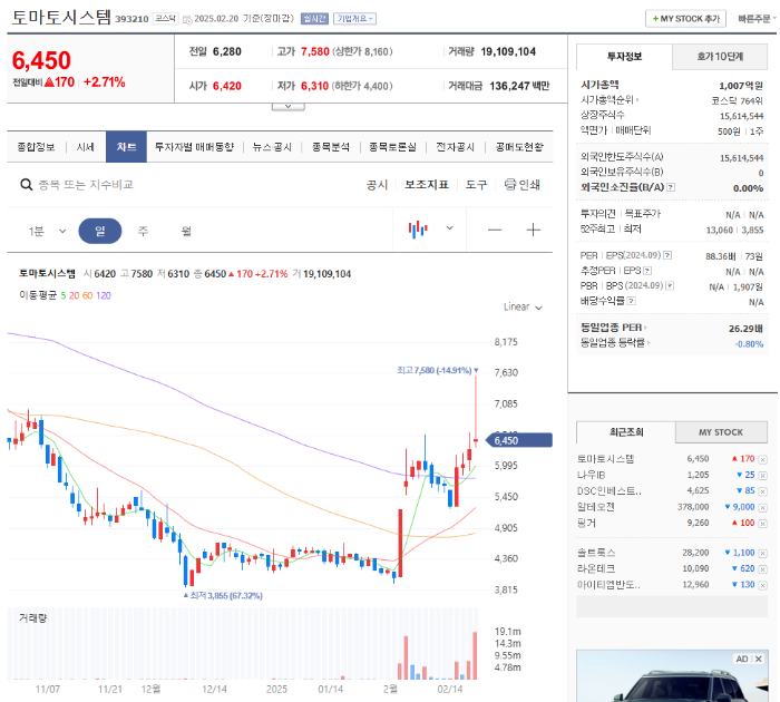 퓨리오사AI 관련주 토마토시스템