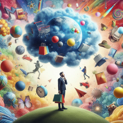 소비의 꿈을 따라 걷는 남자, 머릿속은 쇼핑으로 가득 찼다