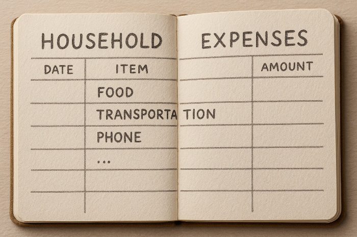 필수 지출 항목 중심의 가계부 구성