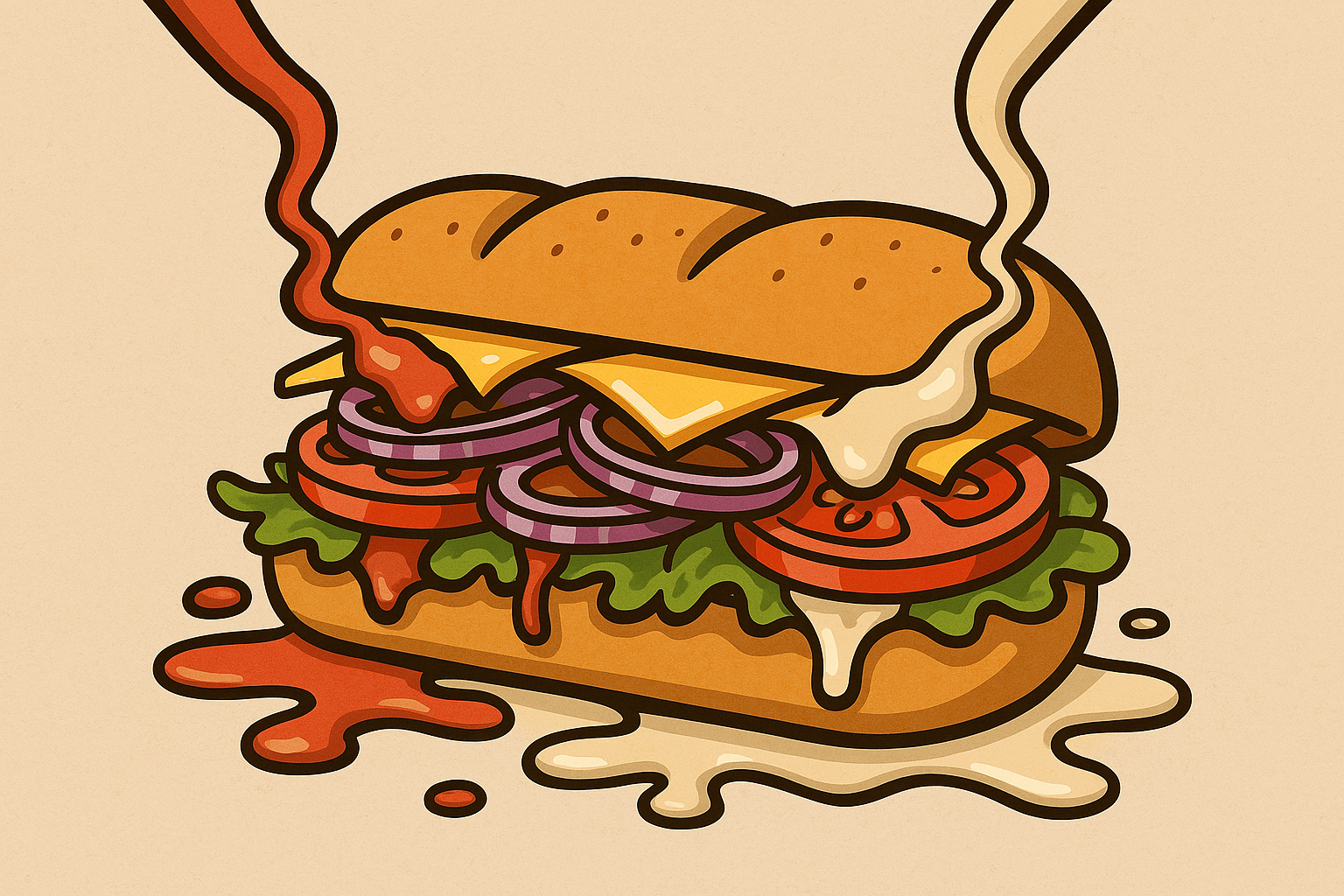 서브웨이의 소스를 다채롭게 뿌린 에그마요 샌드위치, 랜치·핫칠리·머스타드 소스 조합