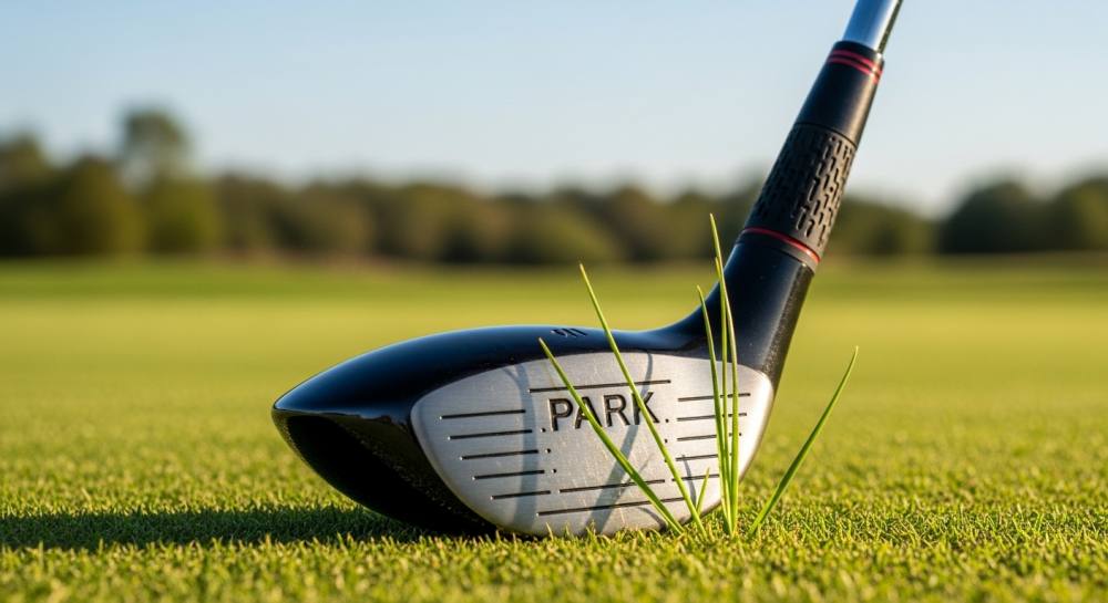 필드에 골프채와 골드공 올라와있는 사진