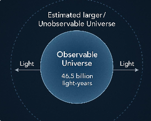 우리가 볼 수 있는 우주와 실제 우주의 차이를 설명하는 이미지