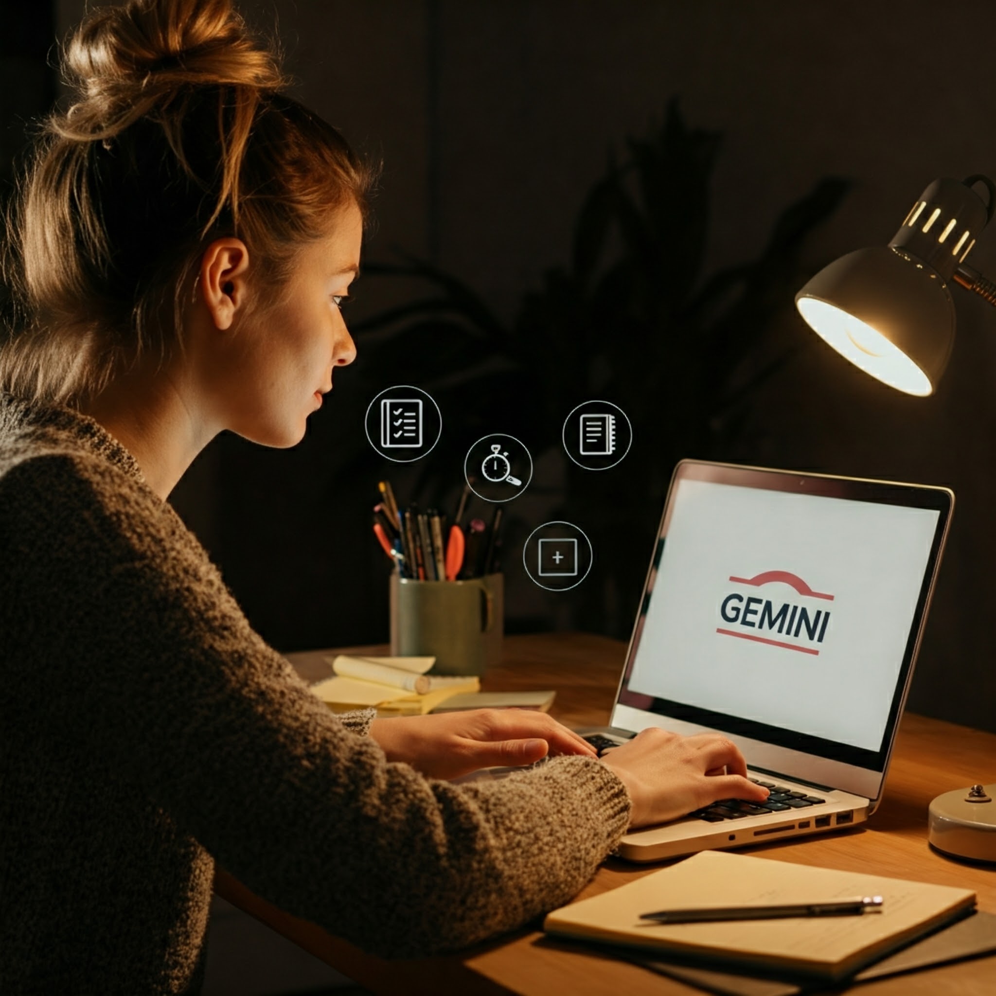 여성이 제미니 컴퓨터 사용 담백리뷰작성 하는 모습