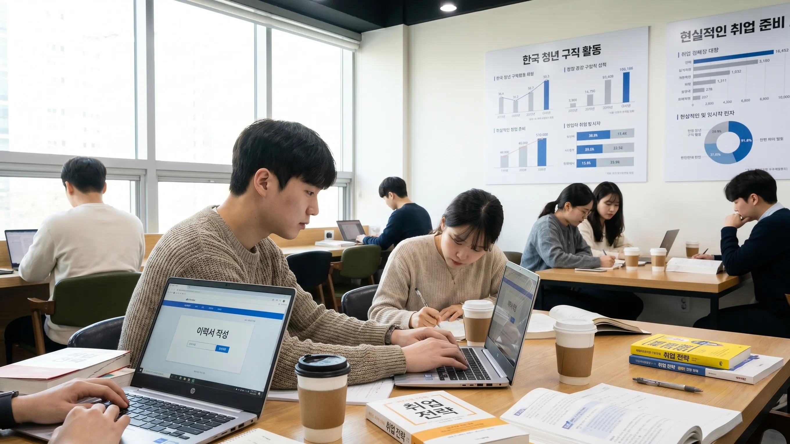실업급여 유지를 위해 구직 활동을 하고 있는 장면