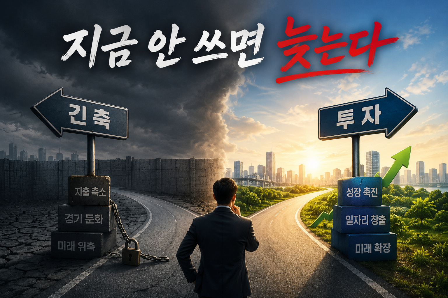 재정 지출 긴축vs투자 선택 관련 이미지