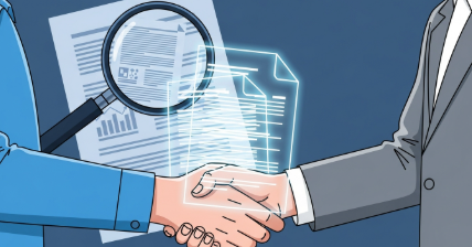 임차인과 공인중개사가 투명하게 서류를 확인하며 악수하는 모습, 강화된 중개사 책임을 상징