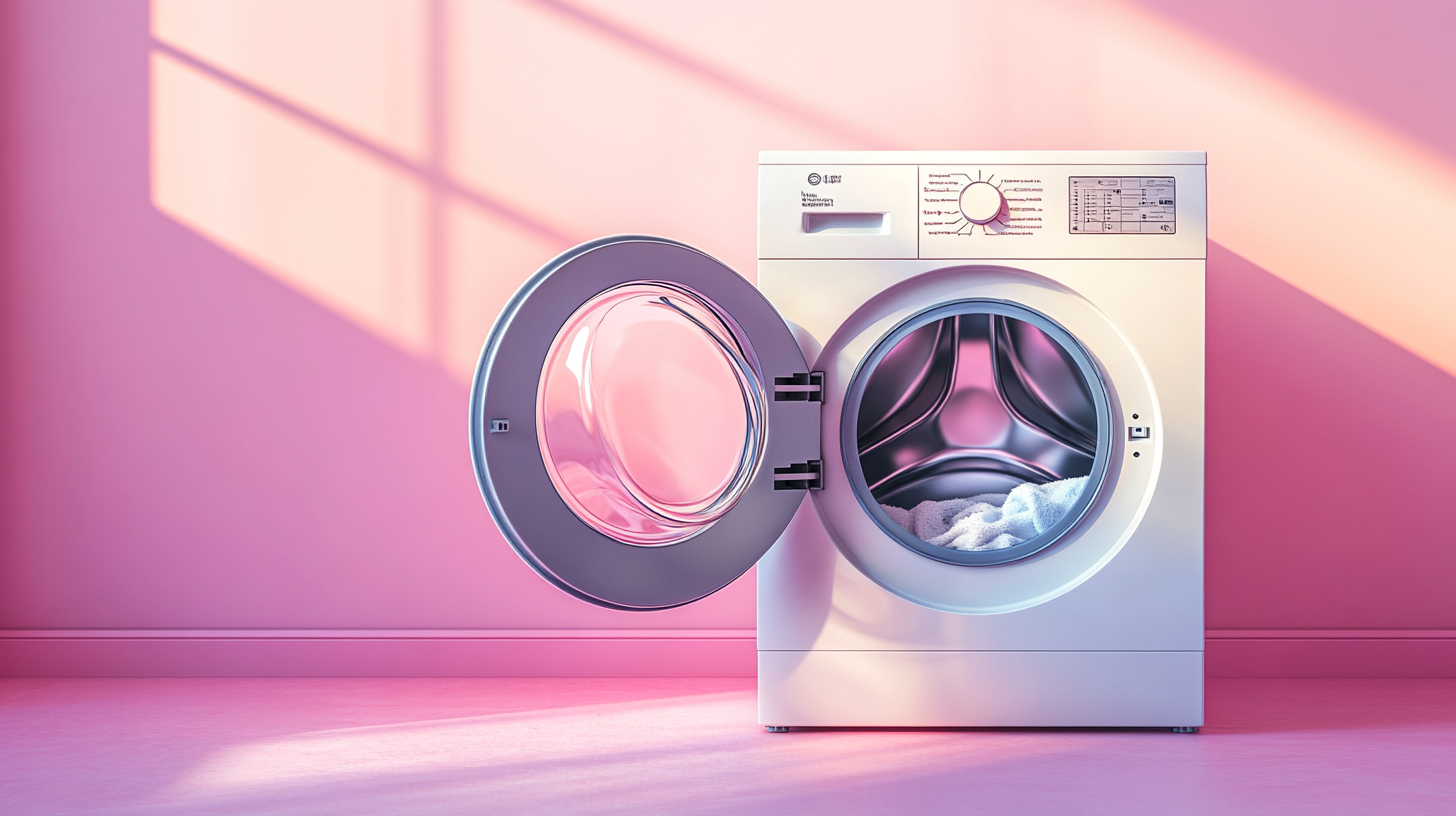 세탁기 문이 열려 내부가 환기되고 있는 모습