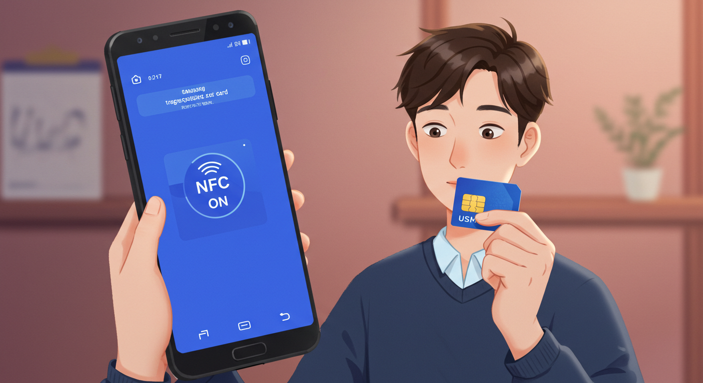 NFC와 USIM을 확인하는 삼성페이 교통카드 등록 준비 과정