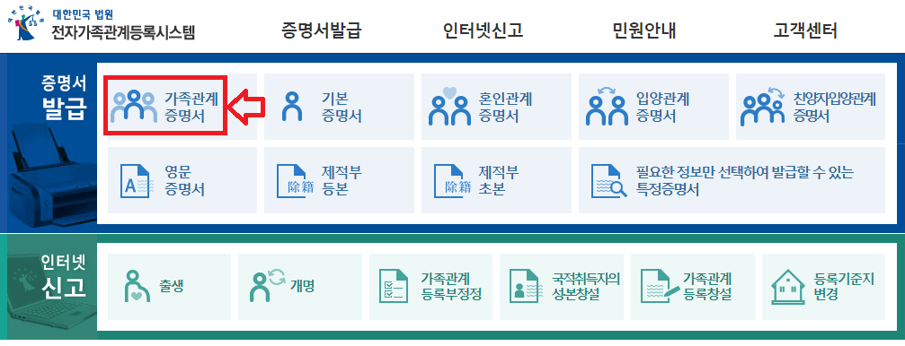 가족관계증명서 인터넷발급