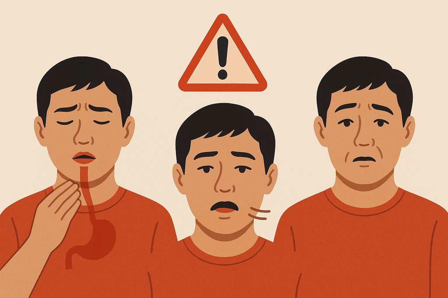 삼키기 어려움(연하곤란), 말 어눌함, 얼굴 근육 이상 등 신경학적 증상