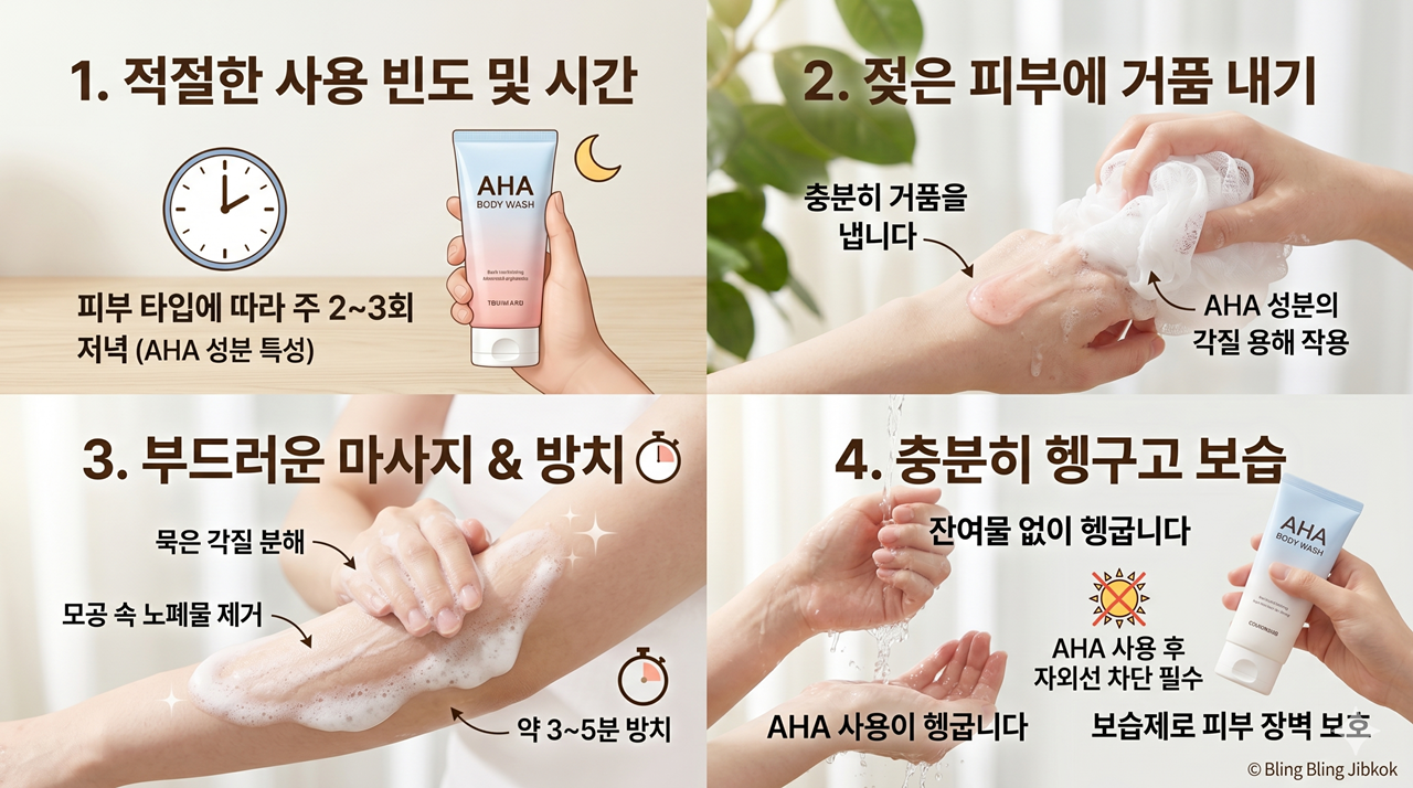 아하 바디 워시 올바른 사용법 가이드 (How to use AHA body wash guide)