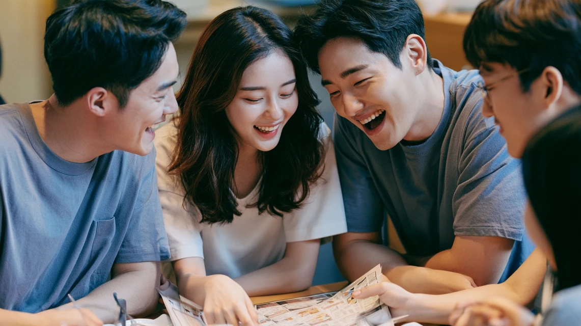 회식 메뉴를 정하기 위해 이야기를 나누는 모임원들