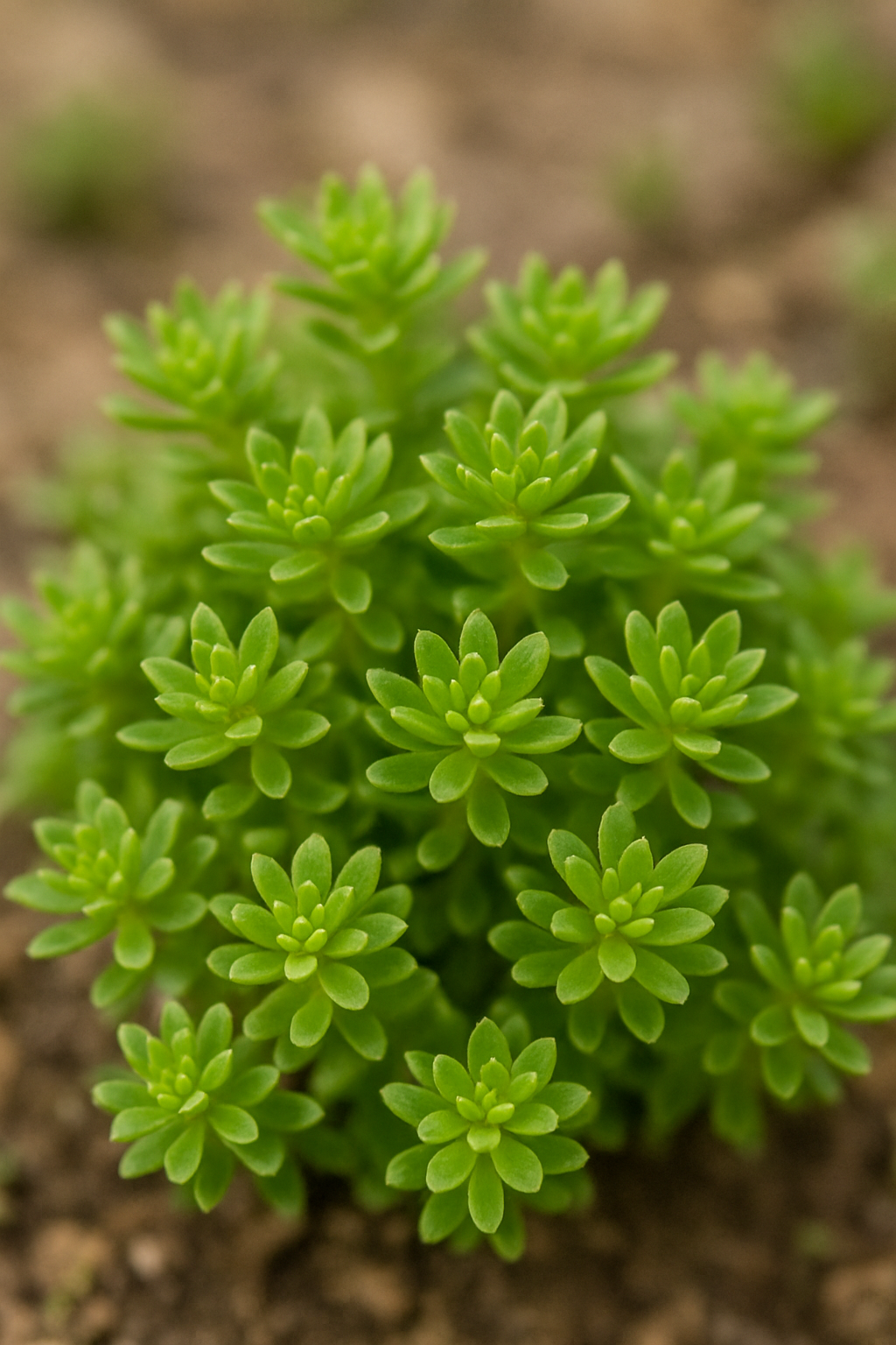 밭에서 자라는 돌나물의 촘촘한 잎