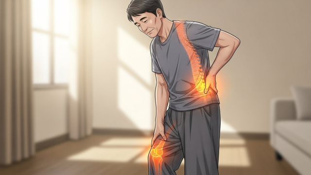 허리·무릎 관절 통증을 느끼는 중장년 남성 이미지