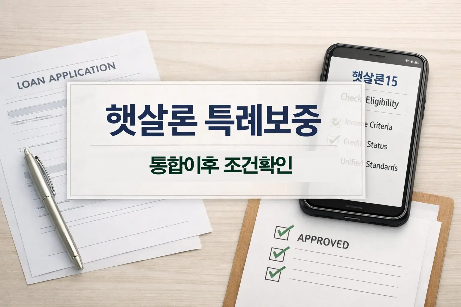 햇살론 특례보증 통합 이후 신청 기준을 확인할 때 기본 자격과 심사 흐름의 출발점을 한눈에 이해하도록 보여주는 이미지