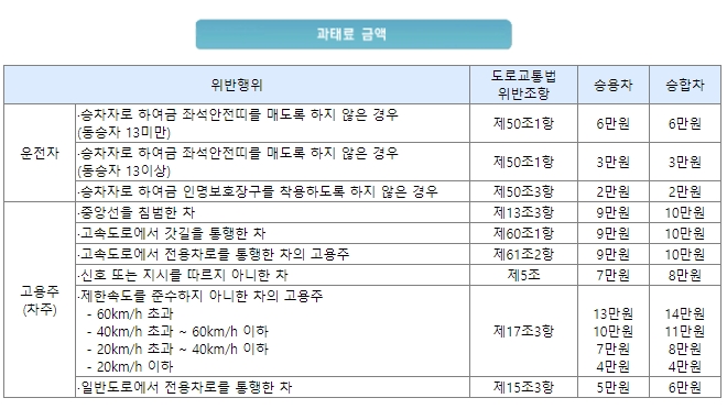 교통법규 위반 과태료