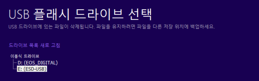 USB 플래시 드라이브 선택