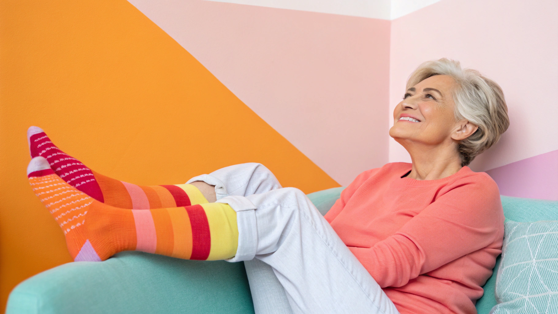 중년 여성의 하체 부종, 압박양말로 편하게 관리하세요.