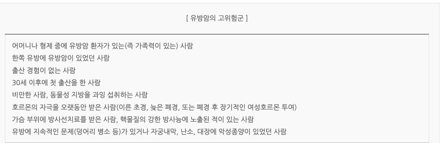 유방암의 고위험군