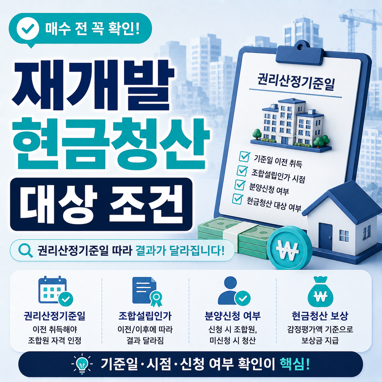 재개발 현금청산 대상이 되는 조건과 매수 시점별 차이 설명