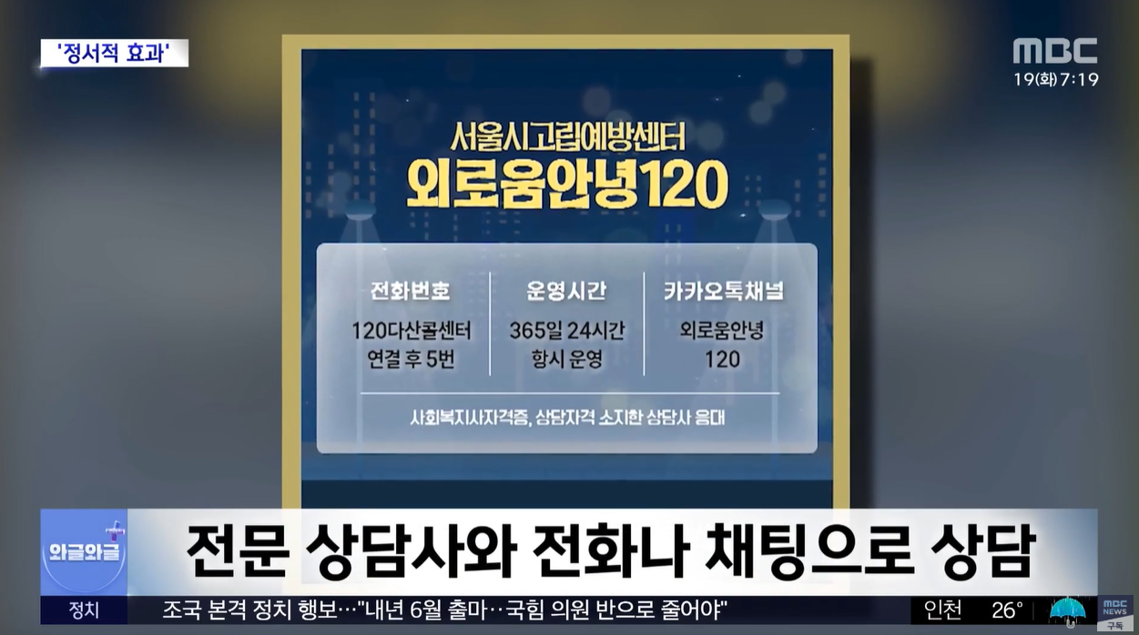 외로움안녕120 24시간 서울시 마음건강정책 전화상담 채팅상담 외로움 우울감 고립감