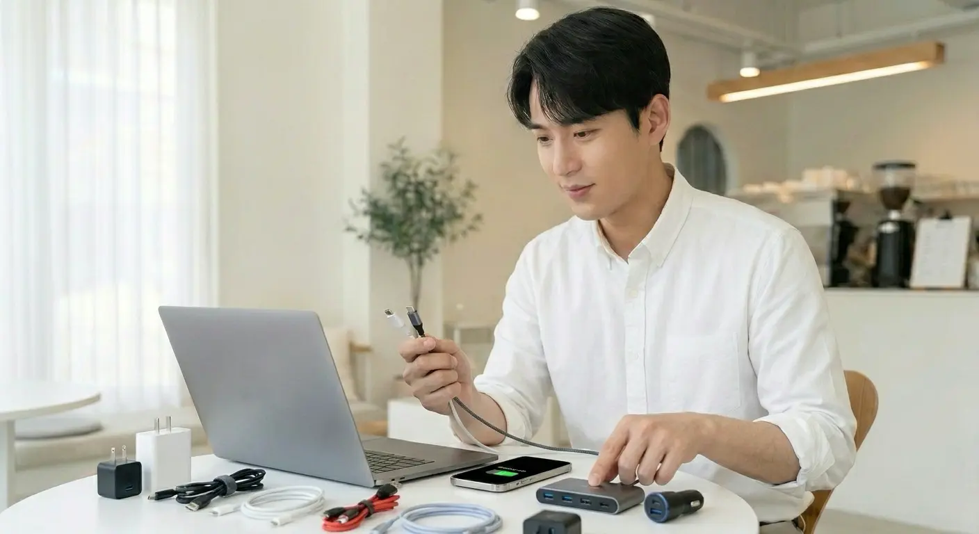 충전기 및 케이블 확인 장면