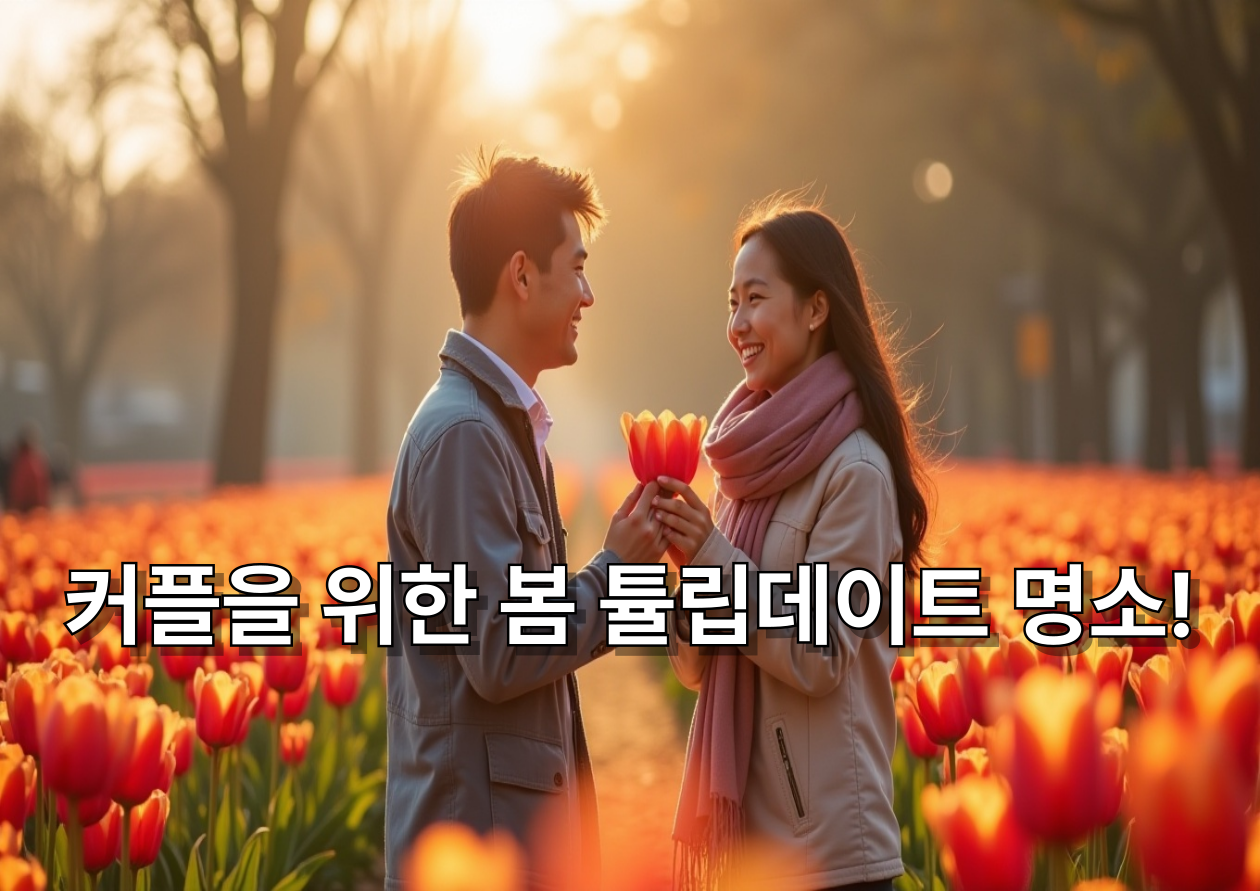튤립 축제에서 데이트하는 커플 이미지