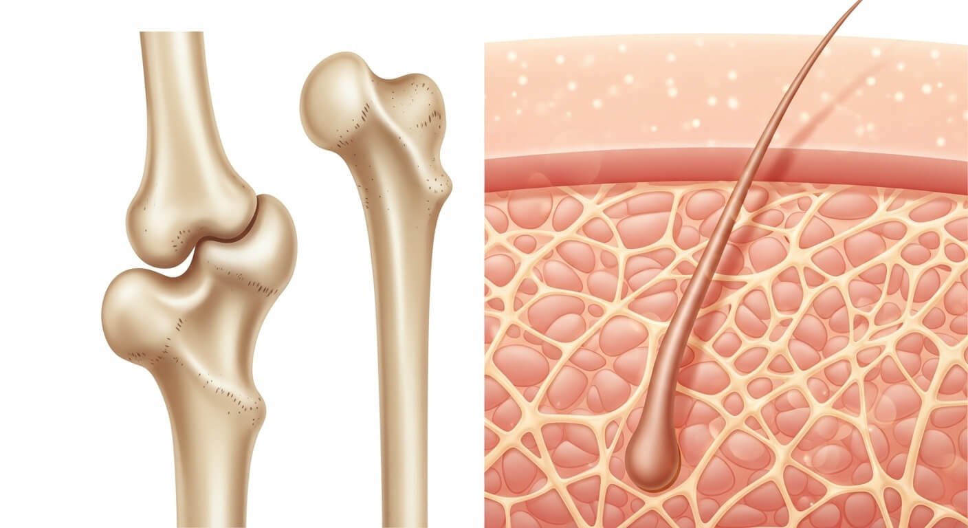 뼈 구조와 콜라겐 섬유 조직 설명 일러스트