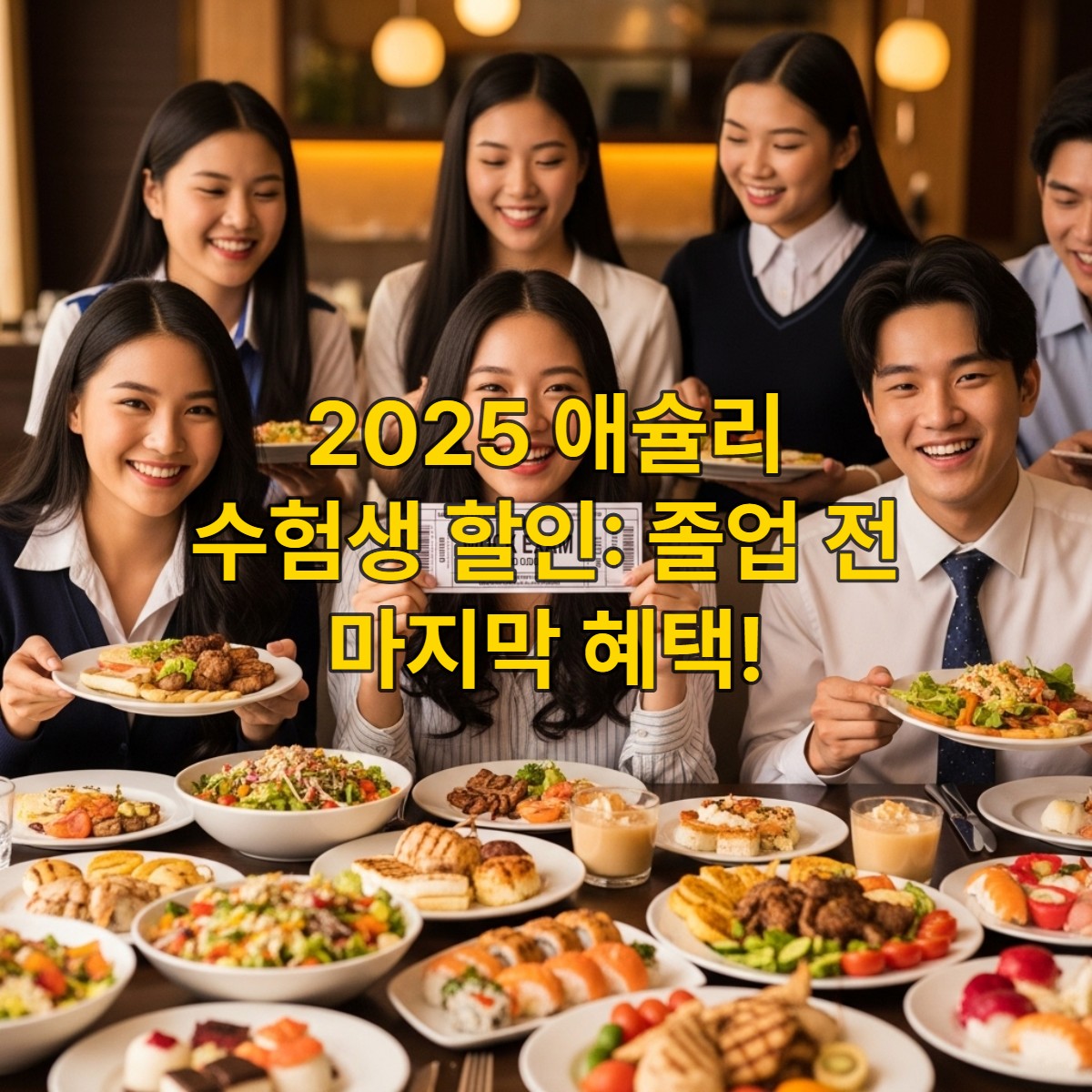 애슐리 뷔페에서 수능 수험표를 들고 즐겁게 식사하는 수험생들의 모습