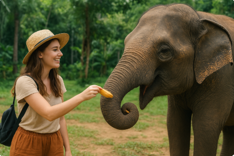 태국에서 코끼리 먹이 주기 체험 관련 이미지