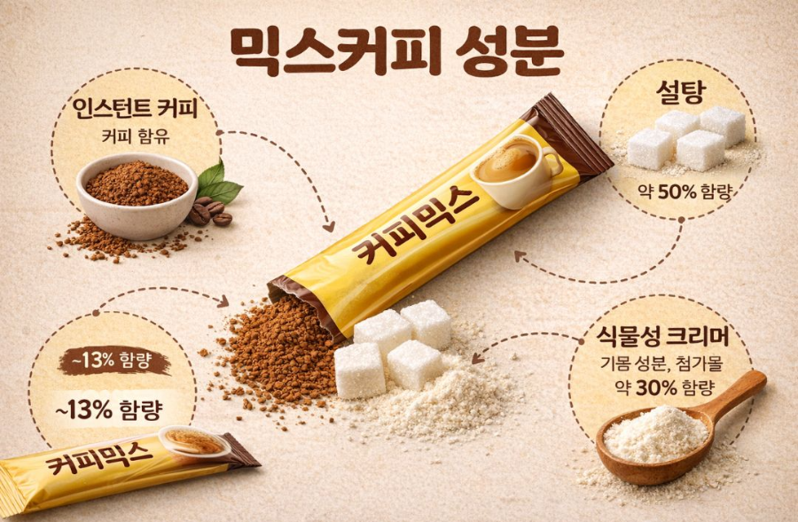 alt="믹스커피 성분을 비교한 인포그래픽 이미지"