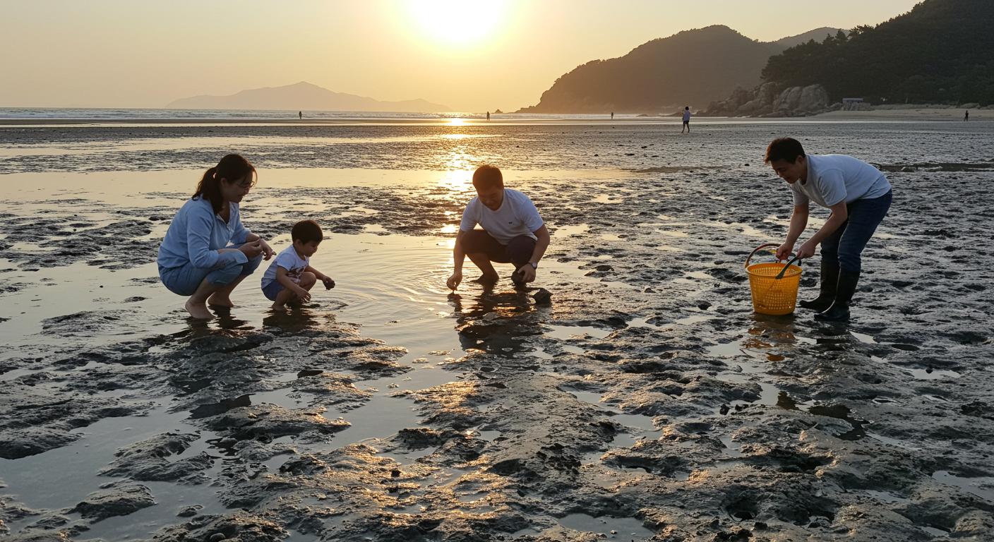 가족과 함께 하는 행복한 해루질 사진