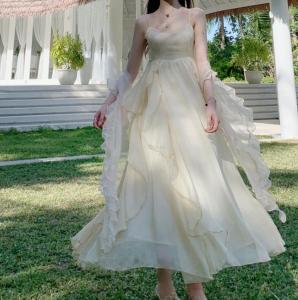 레이스 프릴 쉬폰 샤랄라 셀프 웨딩드레스