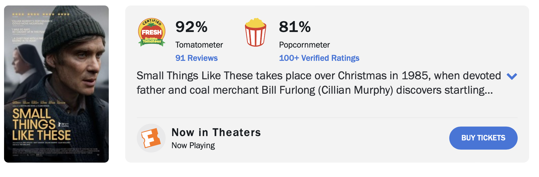 이처럼 사소한 것들 로튼 토마토 평점