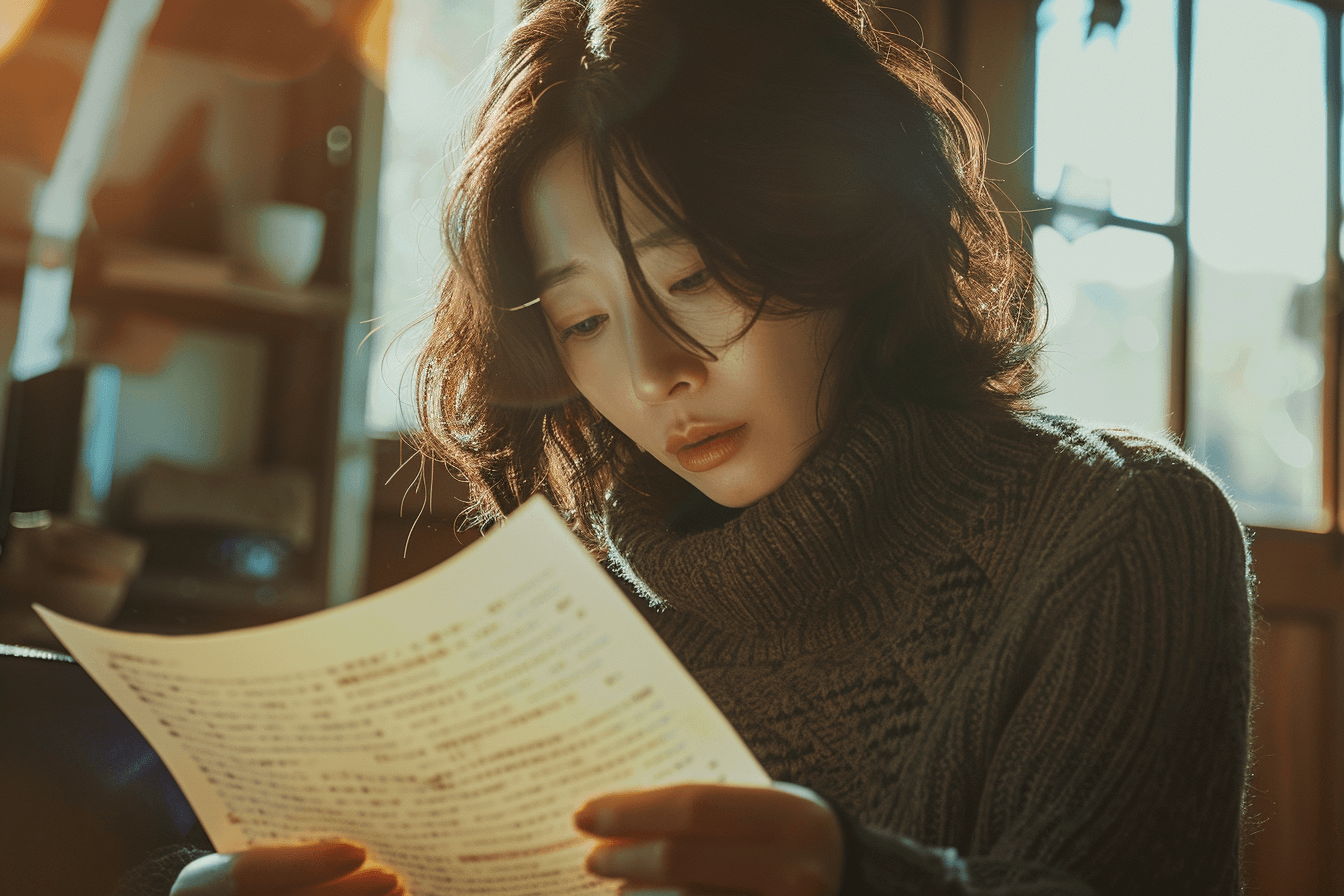 편지를-보며-슬픈-표정을-짓고-있는-여성