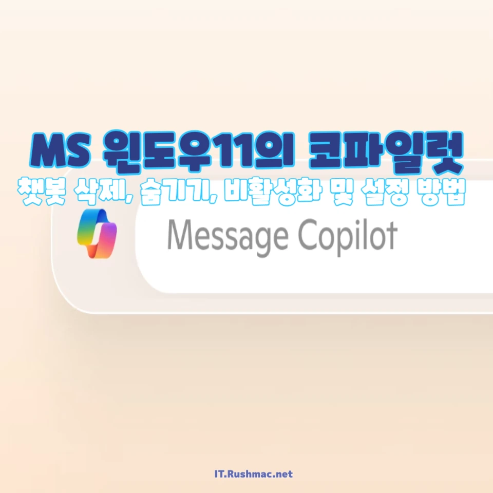 MS 윈도우11의 코파일럿(Copilot) 챗봇 삭제, 숨기기, 비활성화 및 설정 방법
