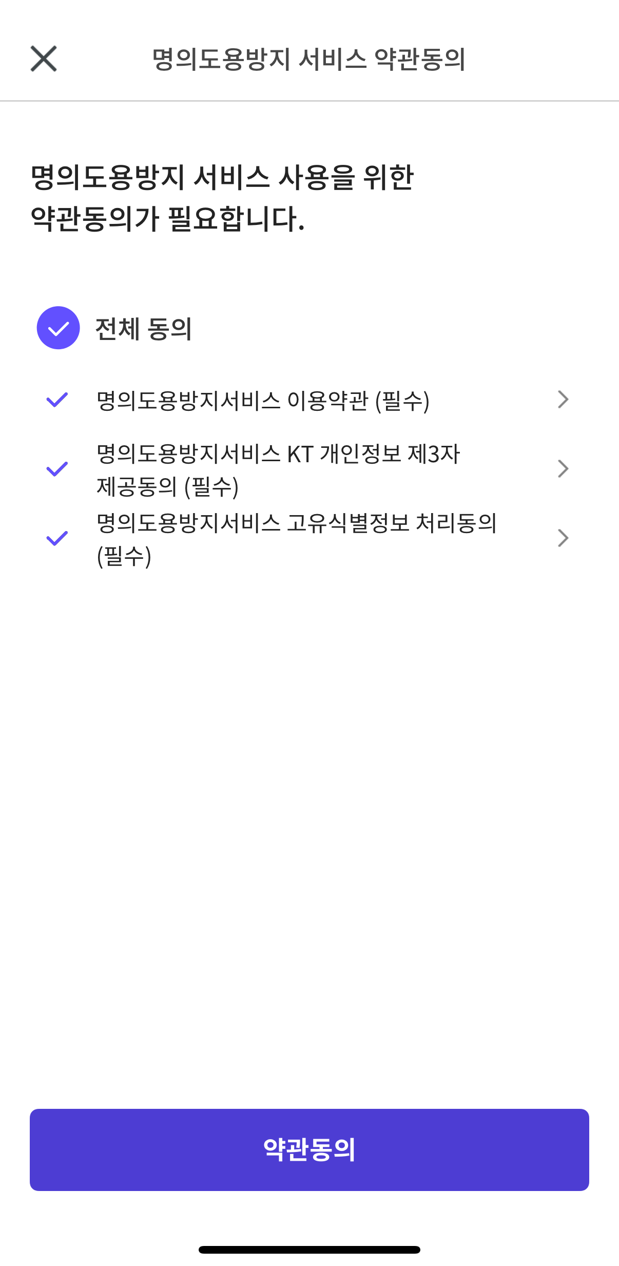 PASS 명의도용방지 서비스 약관 동의