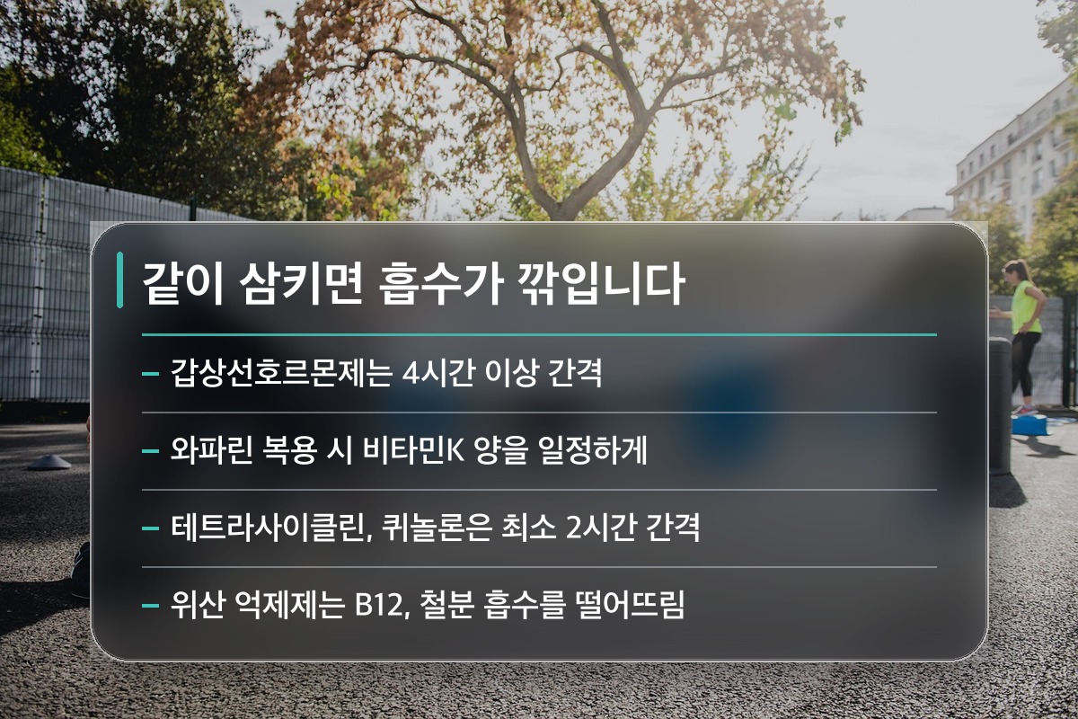 종합비타민 효능 이 약을 드신다면 시간을 벌려 두세요